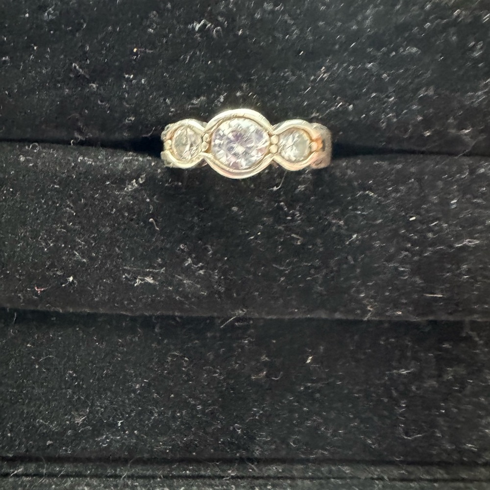 Vintage Sterling Silver Triple Bezel Set CZ Ring - Picture 7 of 7